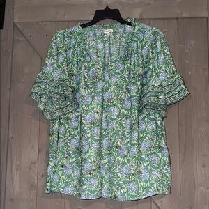 Max Studio Green and Blue Floral Blouse